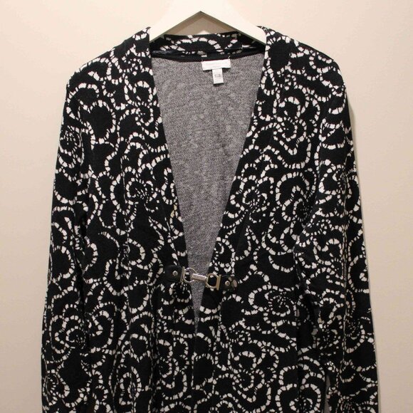 Black & White Charter Club Open Front Long Cardigan with Metal Clasp - Sz 2X - Picture 1 of 5